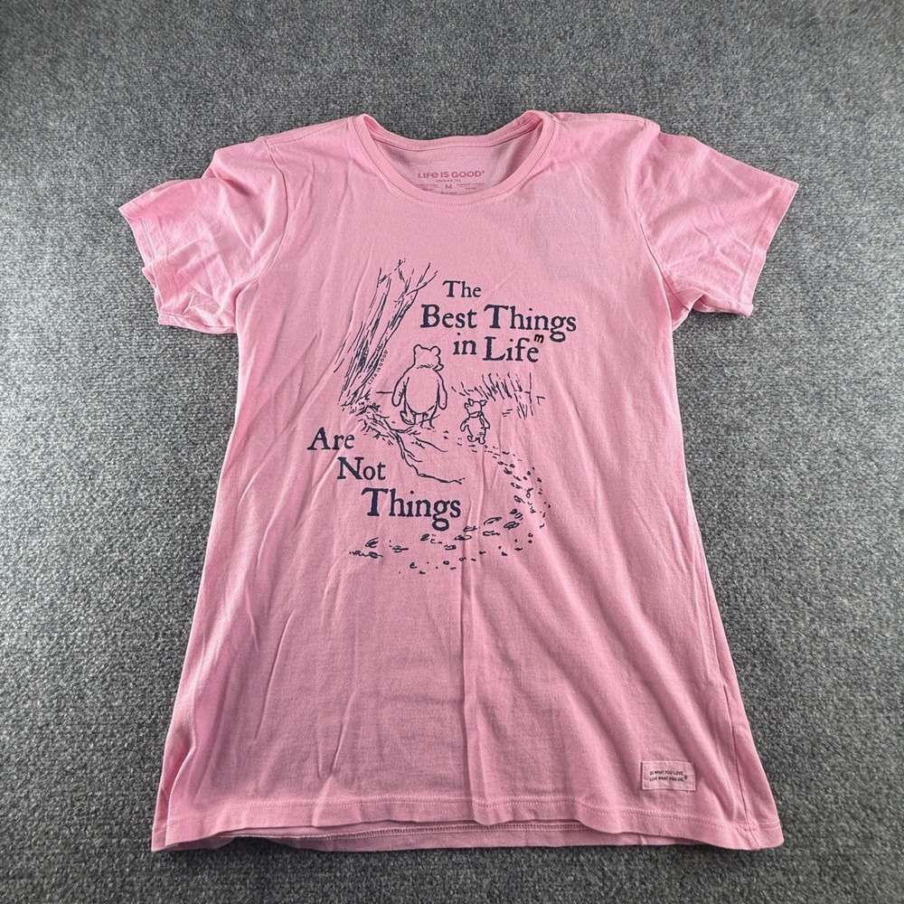 Life is Good Pink Winnie the Pooh Crusher Tee Womens Medium T-Shirt 0764
